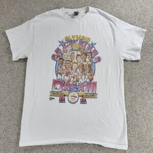 Vtg 1992 Barcelona Olympic Dream Team T-Shirt M White Gold Rush USA Basketball